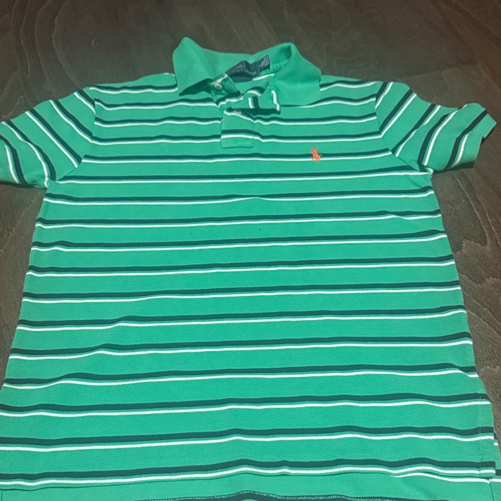 Polo by Ralph Lauren Green and White Striped Shirt-Size S